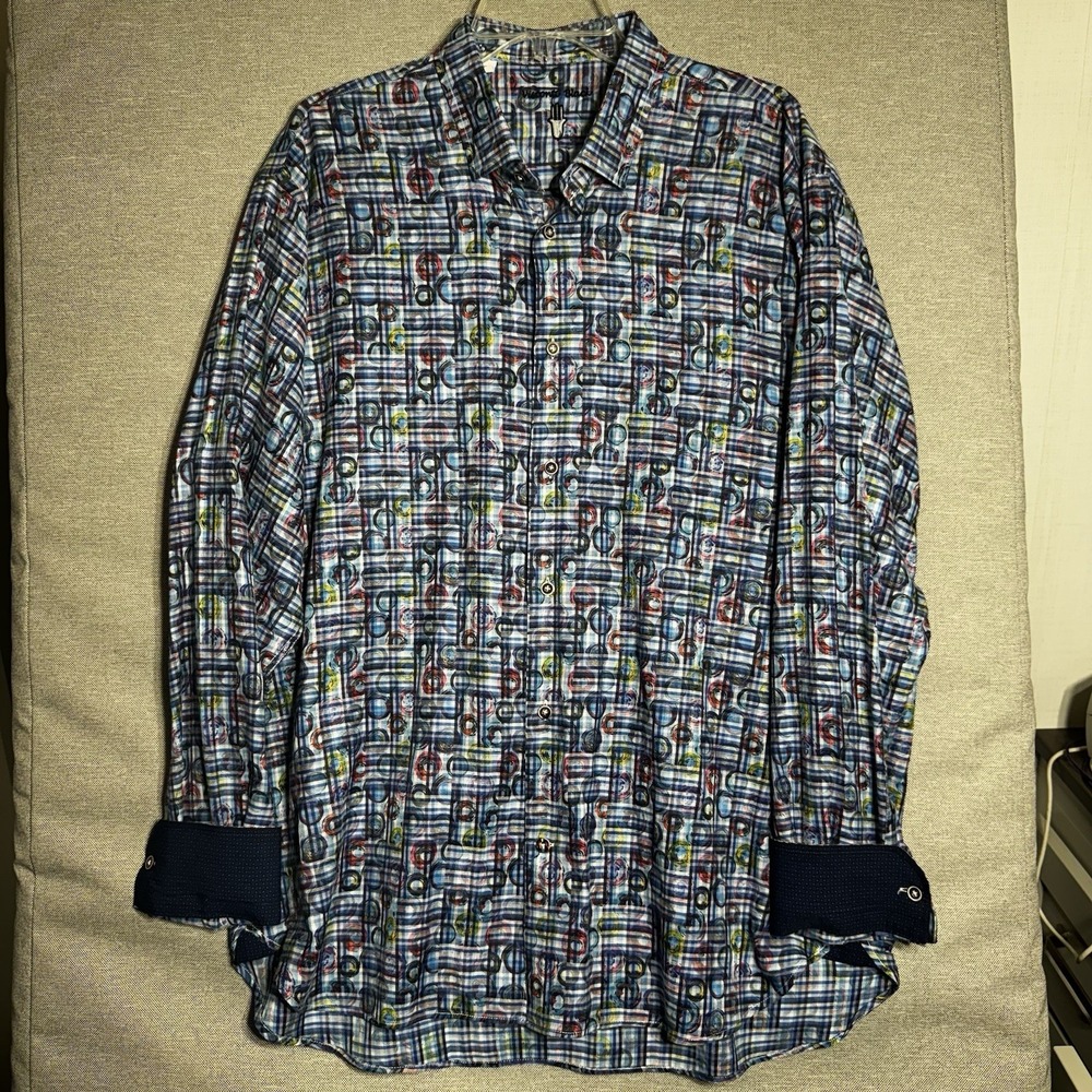 Luciano Visconti Multicolor 3D Circle Geometric Mens Shirt XXL 100% Cotton